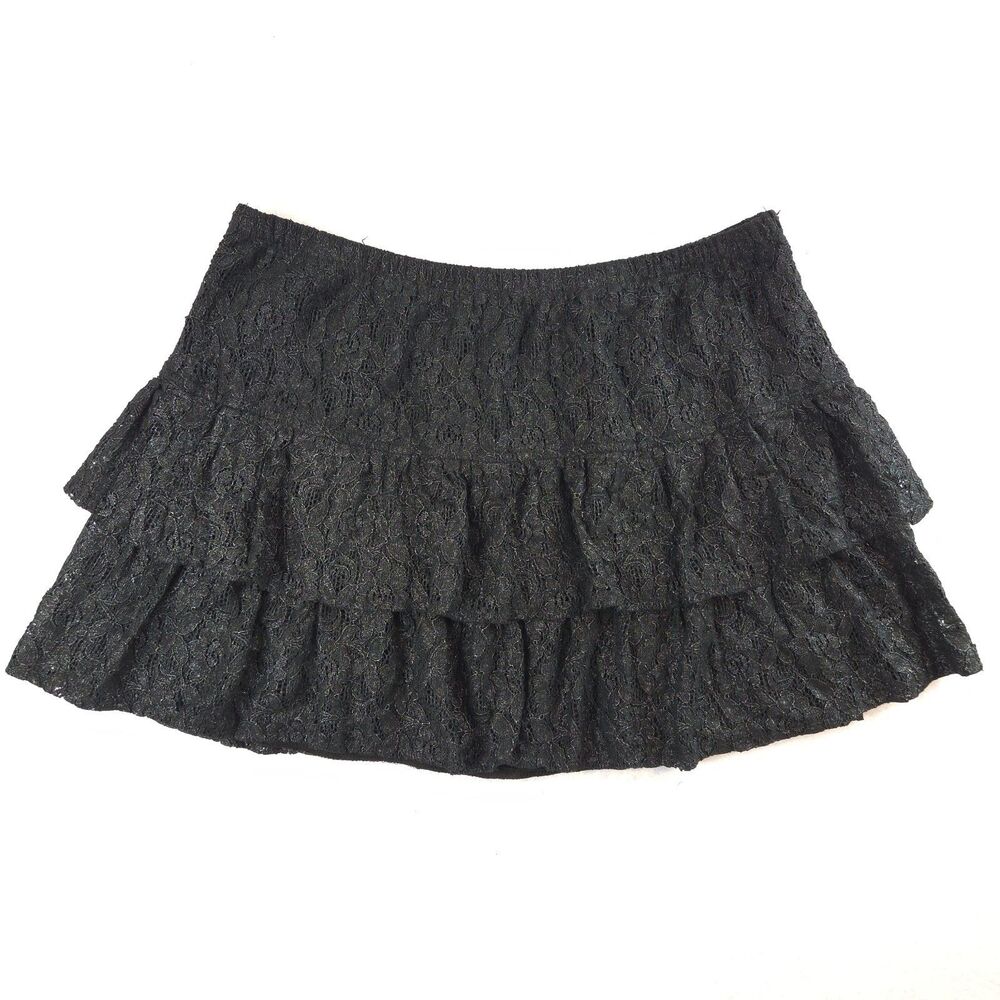 Y2K Wet Seal Sheer Lace Tiered Ruffle Mini Skirt XL Whimsigoth FAiry Grunge